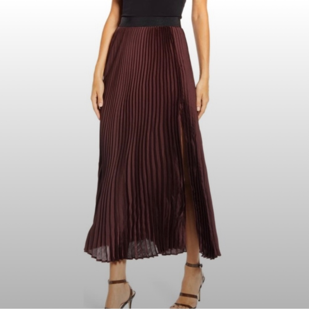 Pleated Maxi Skirt With Slit, Eggplant Color small